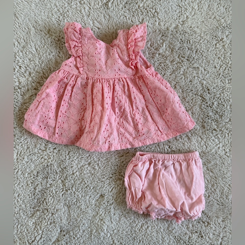 Janie and Jack Pink Eyelet Dress and Bloomers - 6-12 months